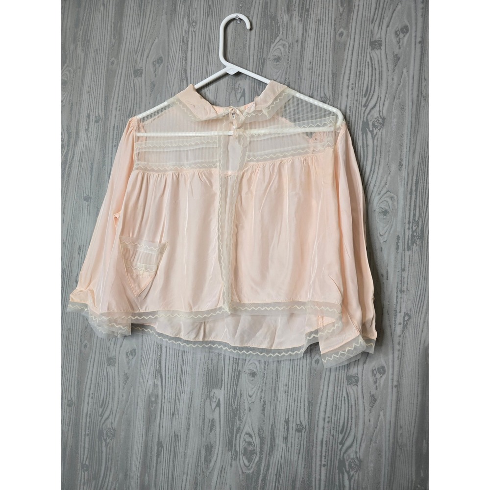 Mary Barron Vintage Bed Jacket Women Small Lace Mesh Sheer Romantic Peach Boho